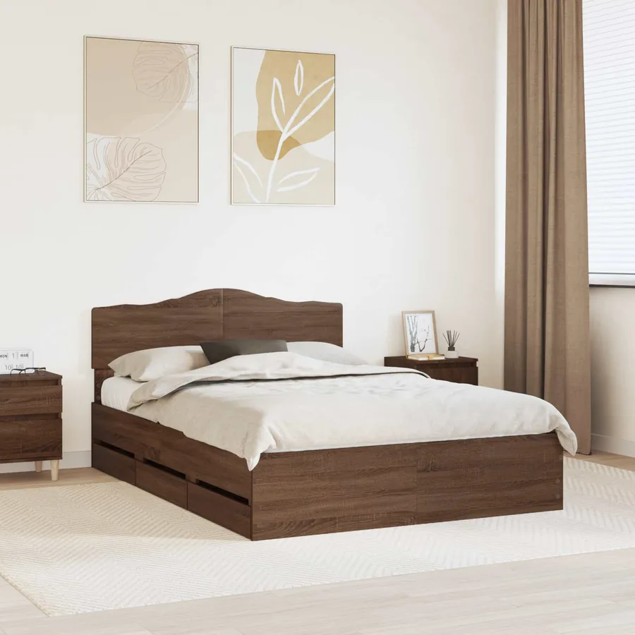 Cadre de lit Chêne brun 150 x 200 cm Bois Ingénierie