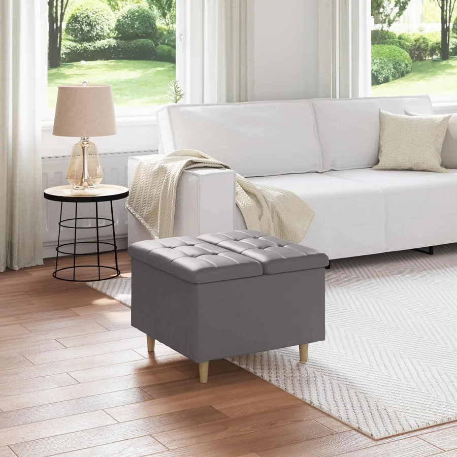 Pouf de rangement avec coussin Gris 60 x 60 x 45 cm Simili cuir