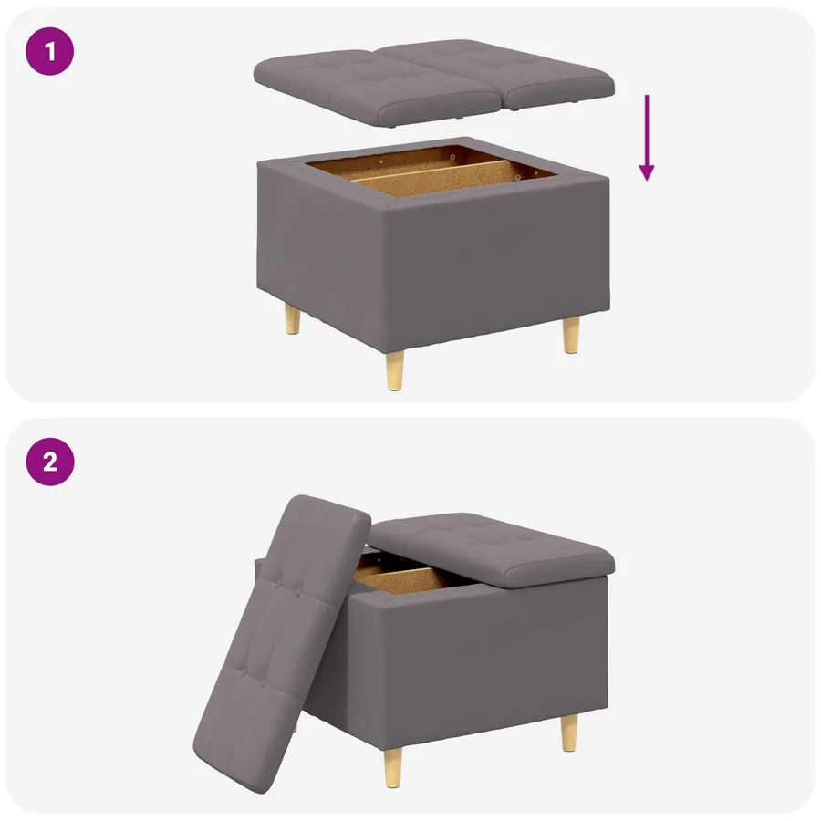 Pouf de rangement avec coussin Gris 60 x 60 x 45 cm Simili cuir - 9