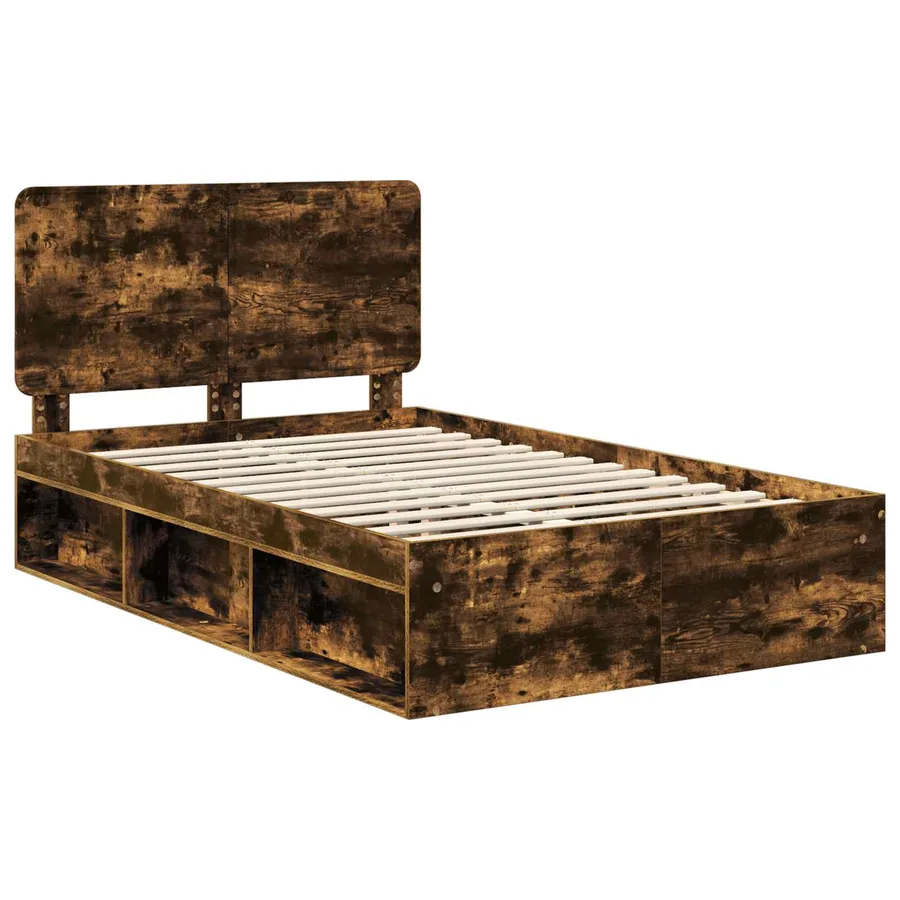 Cadre de lit Chêne fumé 135 x 190 cm Bois de pin massif - 4