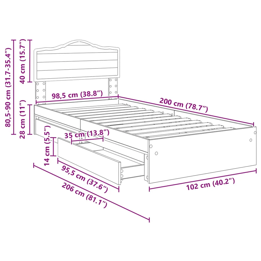 Lit de Rangement Chêne Sonoma 100 x 200 cm Bois d'ingénierie - 14