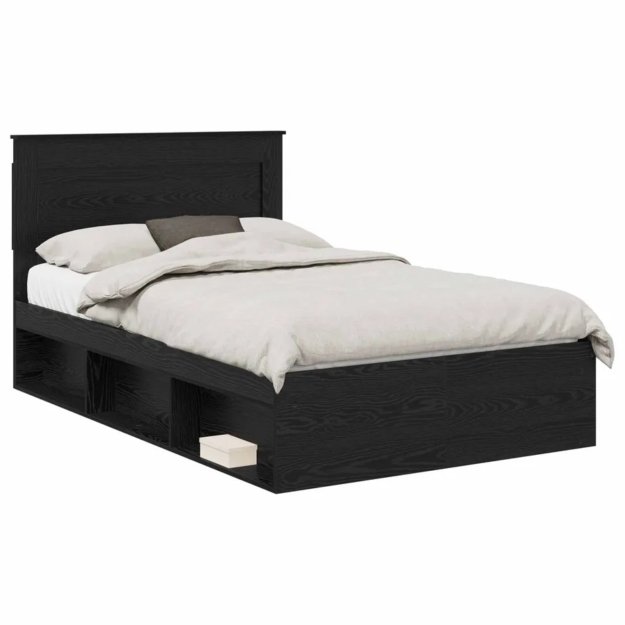 Cadre de lit avec tête de lit Noir 135 x 190 cm Pin massif - 2