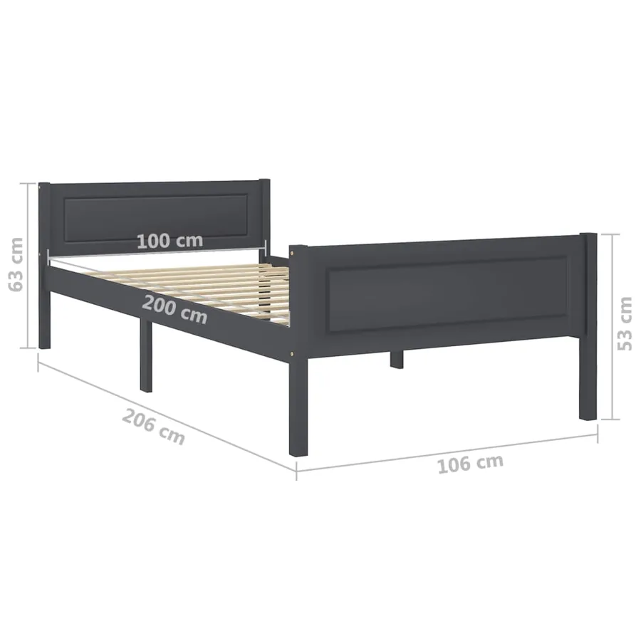 Cadre de lit sans matelas bois massif de pin gris 100x200 cm - 6