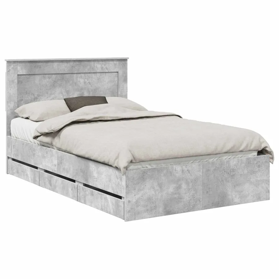 Cadre de lit Gris béton 135 x 190 cm Bois Ingénierie - 2