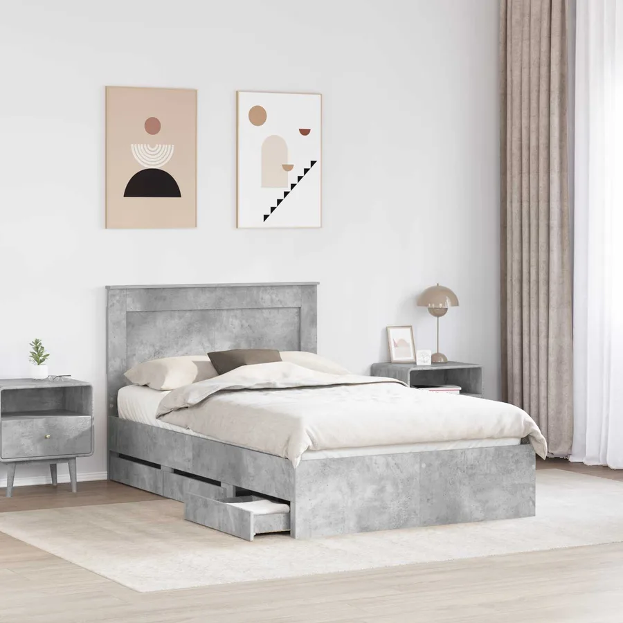 Cadre de lit Gris béton 135 x 190 cm Bois Ingénierie - 3