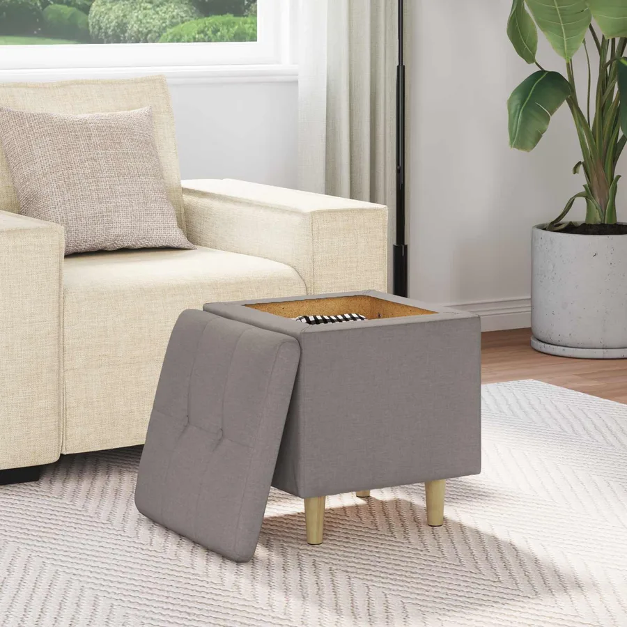 Pouf de rangement avec coussin Taupe 40 x 40 x 45 cm tissu - 4