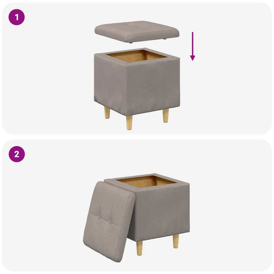 Pouf de rangement avec coussin Taupe 40 x 40 x 45 cm tissu - 9