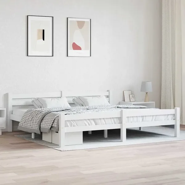 Cadre de lit sans matelas blanc bois massif de pin 200x200 cm
