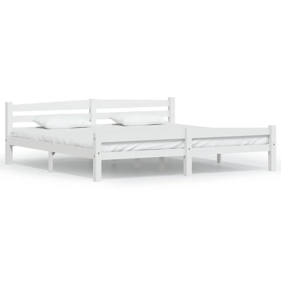 Cadre de lit sans matelas blanc bois massif de pin 200x200 cm - 2
