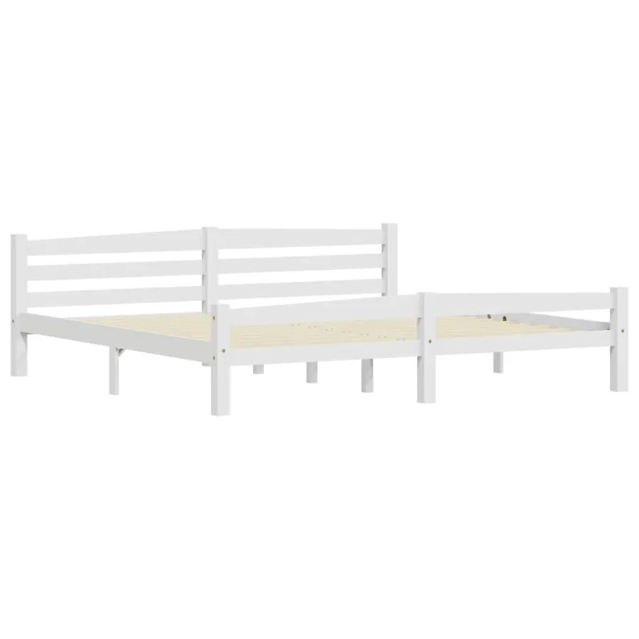Cadre de lit sans matelas blanc bois massif de pin 200x200 cm - 3