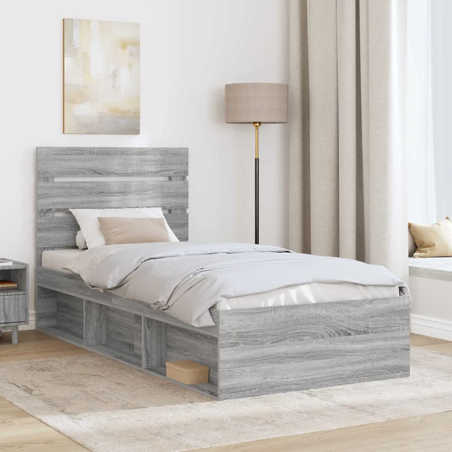 Cadre de lit Gris Sonoma 90 x 190 cm Bois de pin massif - 3