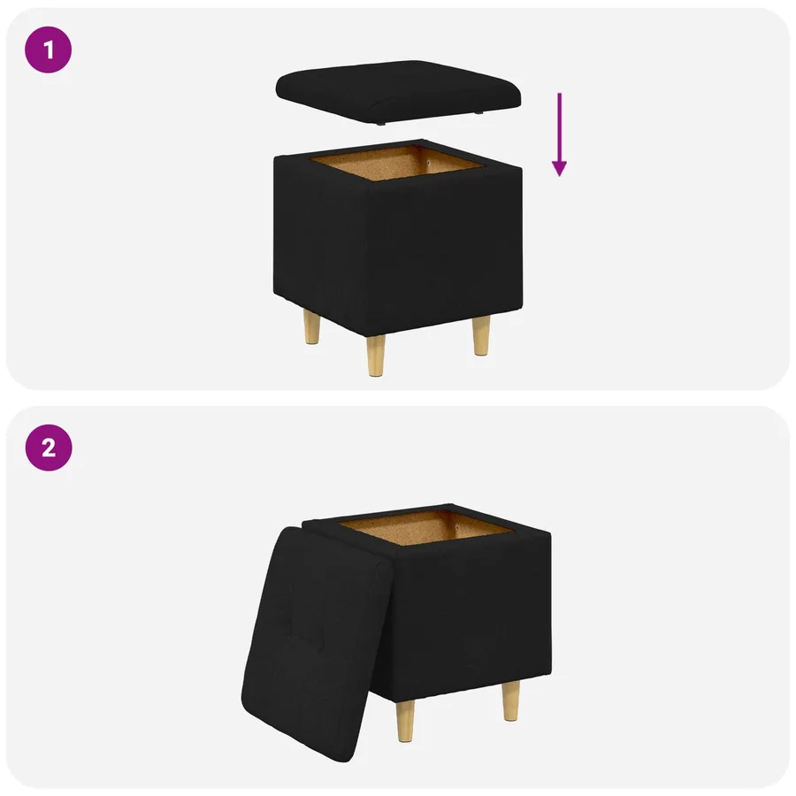 Pouf de rangement avec coussin Noir 40 x 40 x 45 cm tissu - 9