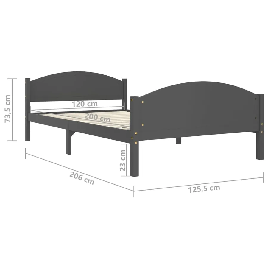 Cadre de lit sans matelas gris foncé pin massif 120x200 cm - 7