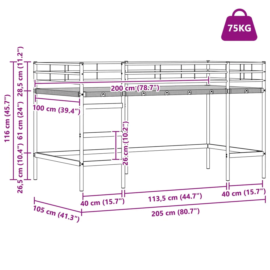 Lit mezzanine pour enfants Uni Blanc 100 x 200 cm Acier - 11