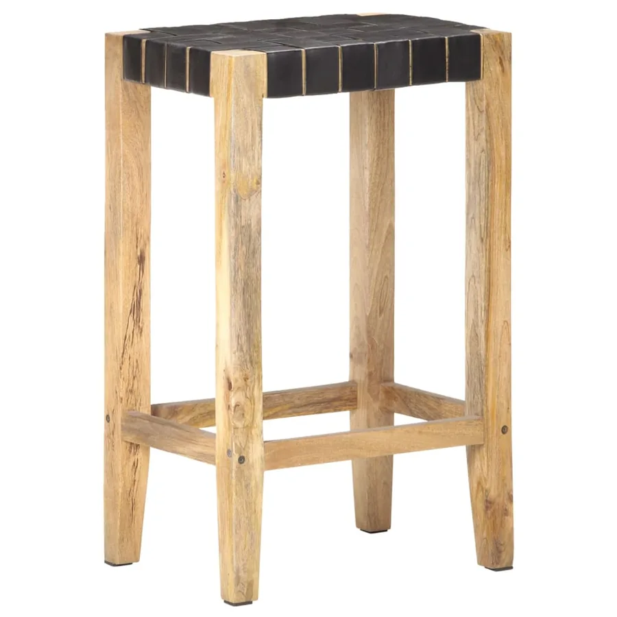 Tabourets de bar lot de 2 noir cuir véritable 75 cm - 10