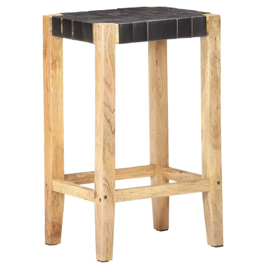 Tabourets de bar lot de 2 noir cuir véritable 75 cm - 2