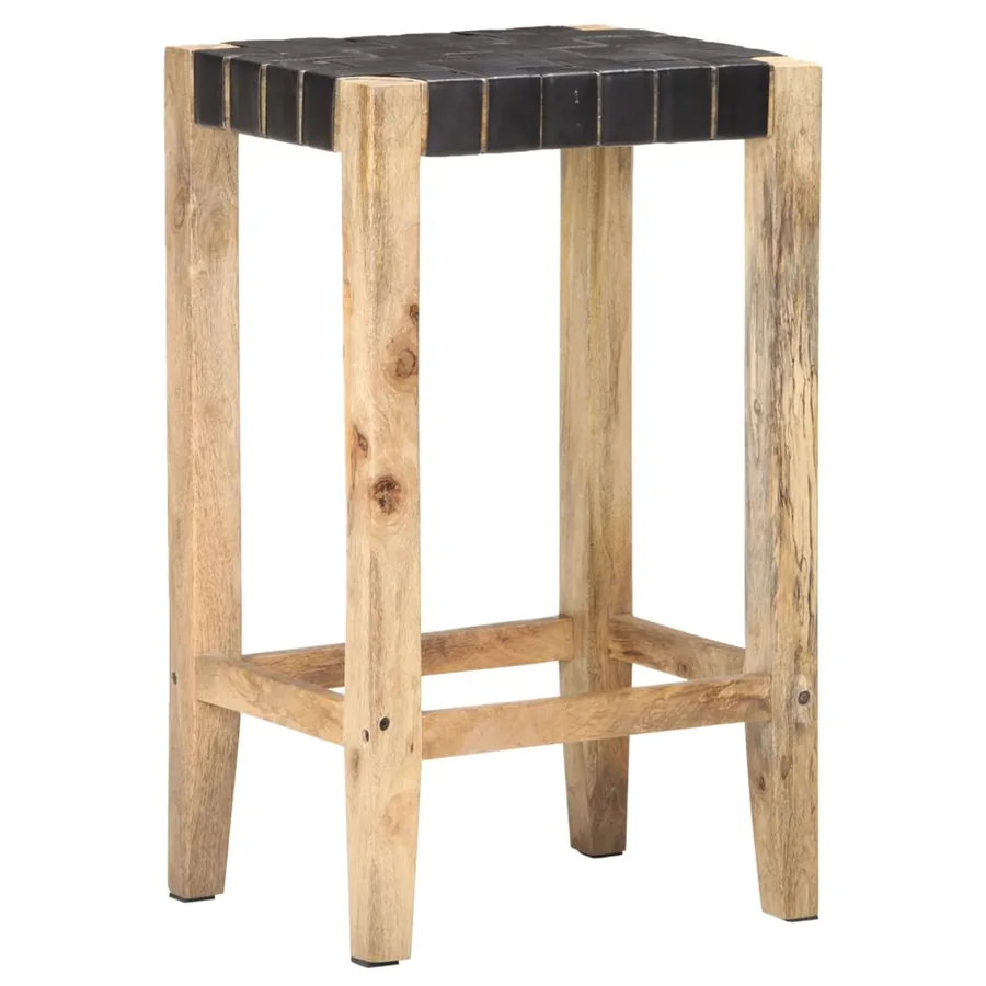 Tabourets de bar lot de 2 noir cuir véritable 75 cm - 8