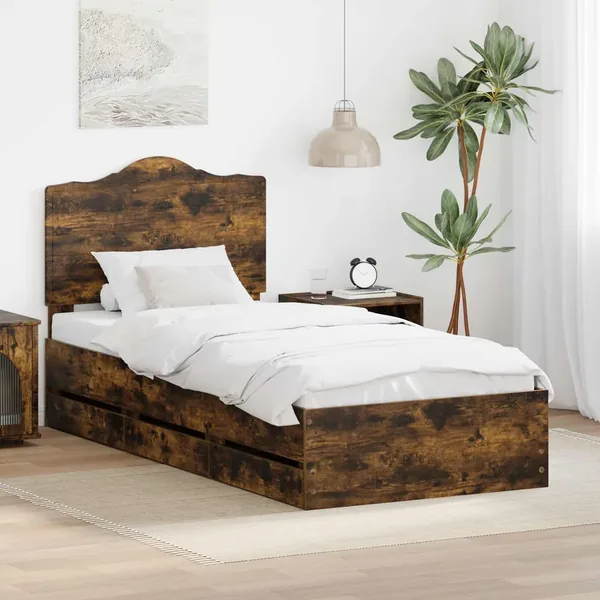 Cadre de lit avec tiroir Chêne Fumé 75 x 190 cm Bois Ingénierie