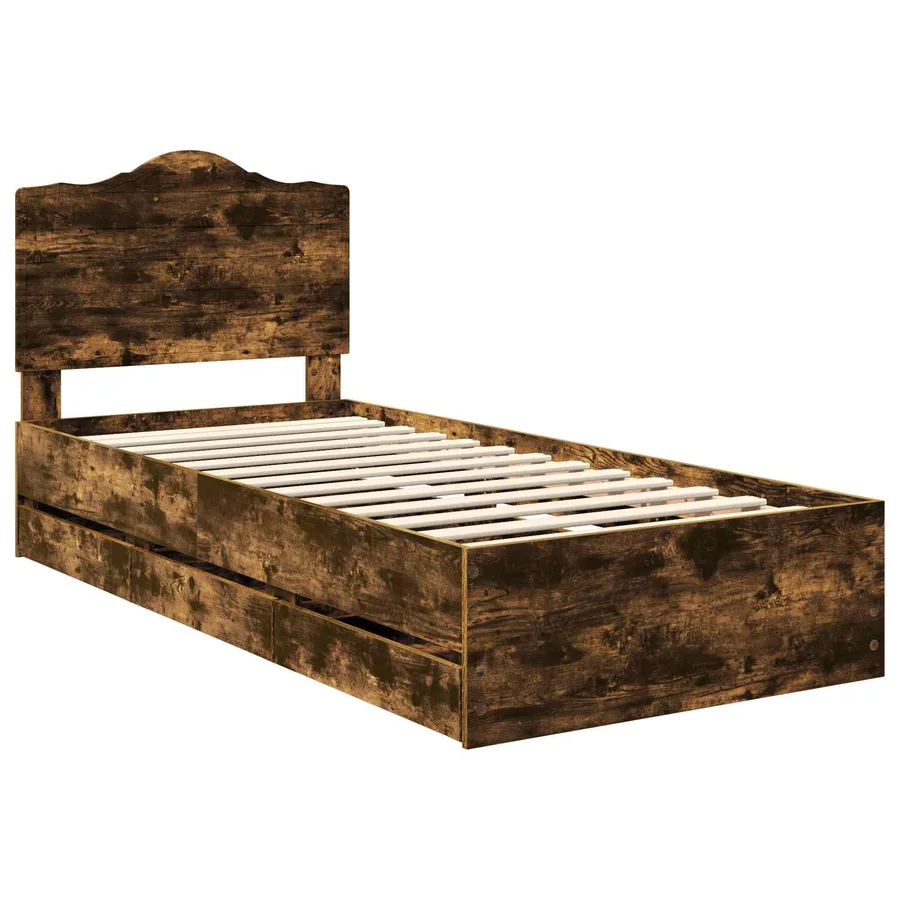 Cadre de lit avec tiroir Chêne Fumé 75 x 190 cm Bois Ingénierie - 4