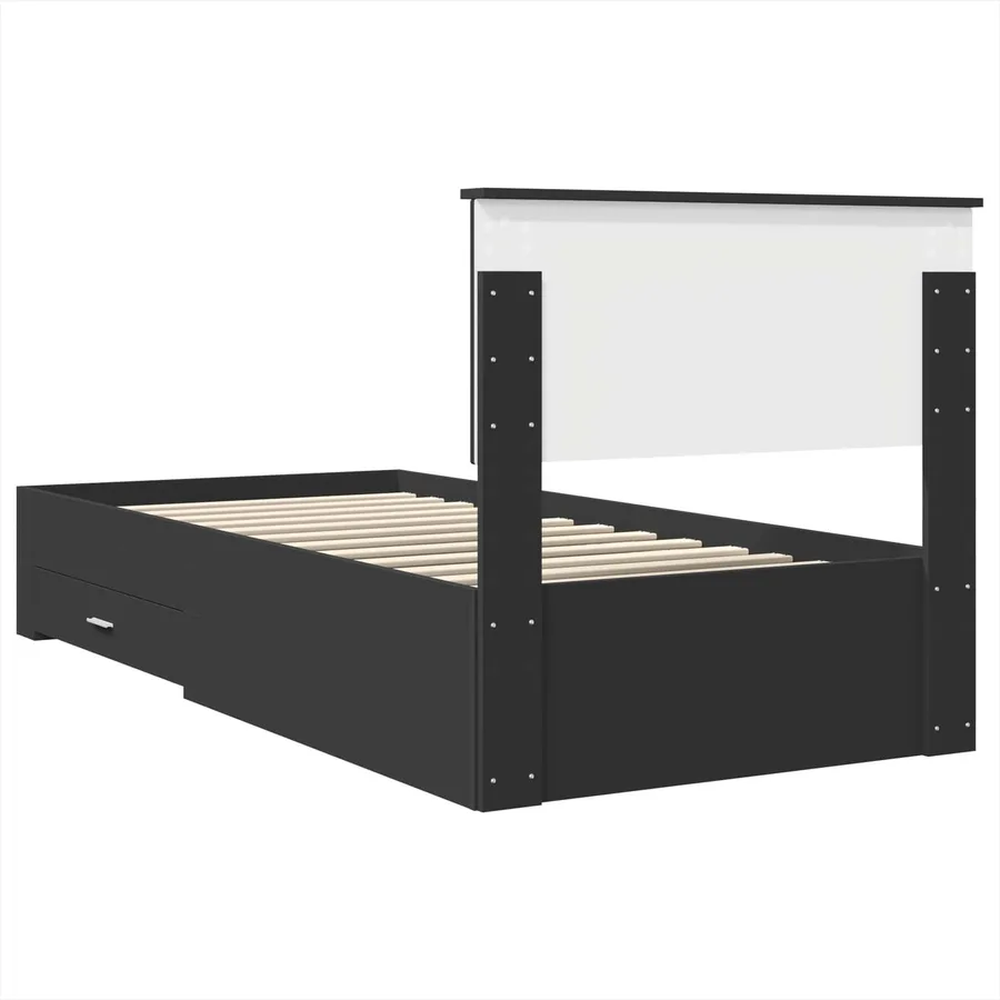Cadre de lit Noir et argent 100 x 200 cm Bois d'ingénierie - 9