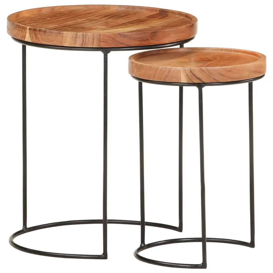 Ensemble de table basse 2 pcs bois d'acacia massif et acier - 10
