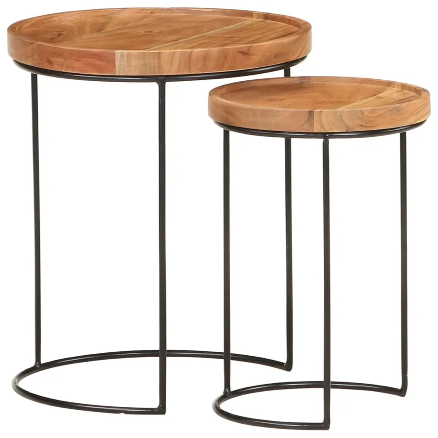 Ensemble de table basse 2 pcs bois d'acacia massif et acier - 11