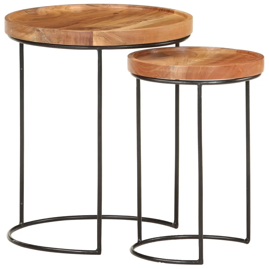 Ensemble de table basse 2 pcs bois d'acacia massif et acier - 12