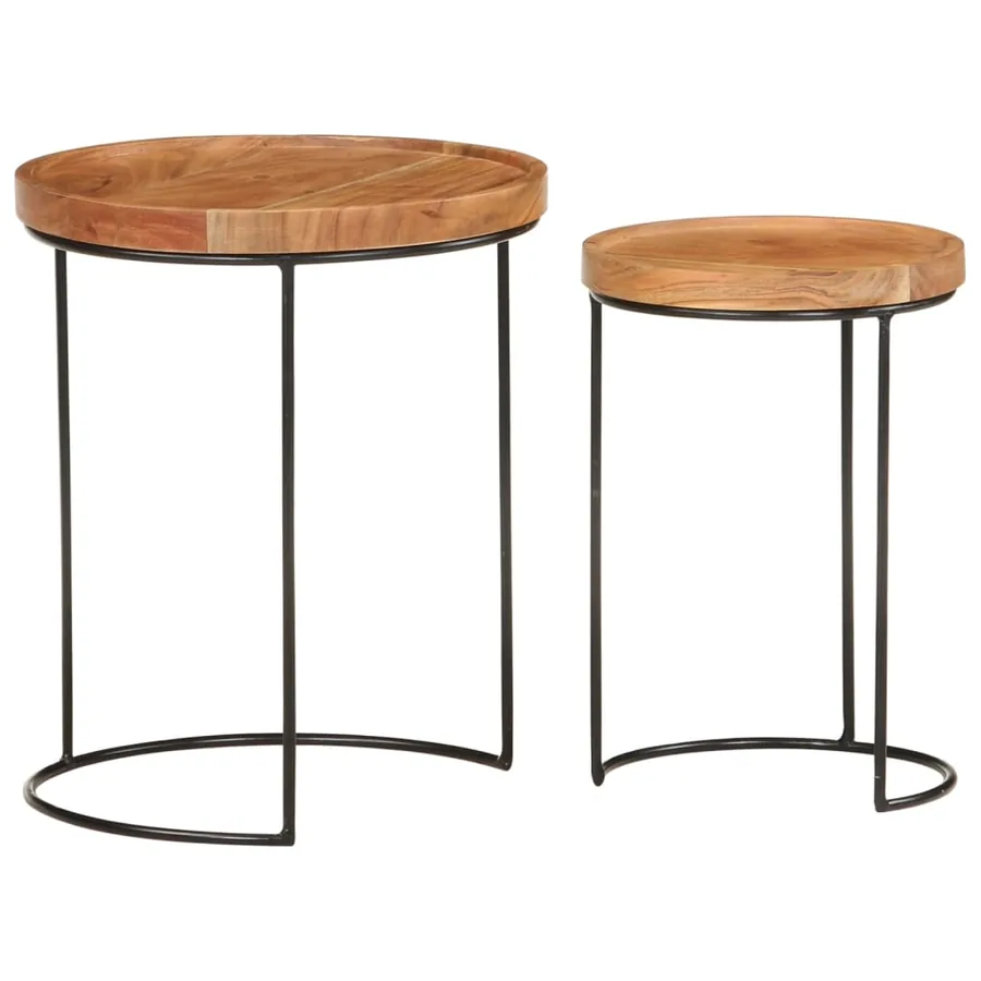 Ensemble de table basse 2 pcs bois d'acacia massif et acier - 2