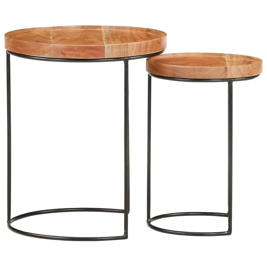 Ensemble de table basse 2 pcs bois d'acacia massif et acier - 3