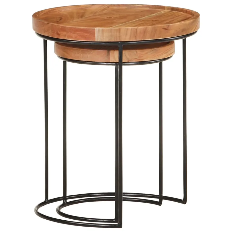 Ensemble de table basse 2 pcs bois d'acacia massif et acier - 4