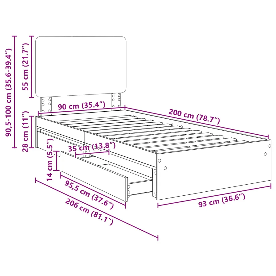 Lit de Rangement Blanc 90 x 200 cm Bois d'ingénierie - 14