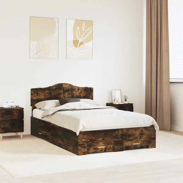 Cadre de lit Chêne fumé 120 x 200 cm Bois d'ingénierie