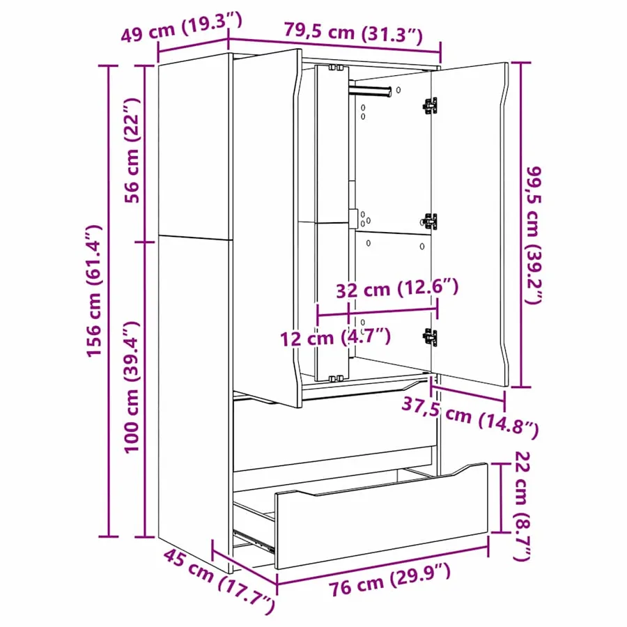 Armoire Blanc Brillant 79,5 x 49 x 156 cm Bois d’ingénierie - 12