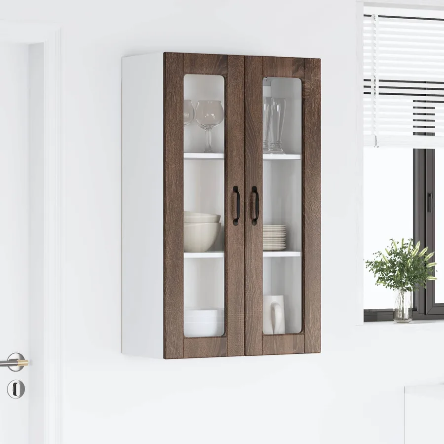 Cabinet en verre mural PORTO Chêne brun 60 x 31 x 100 cm - 4