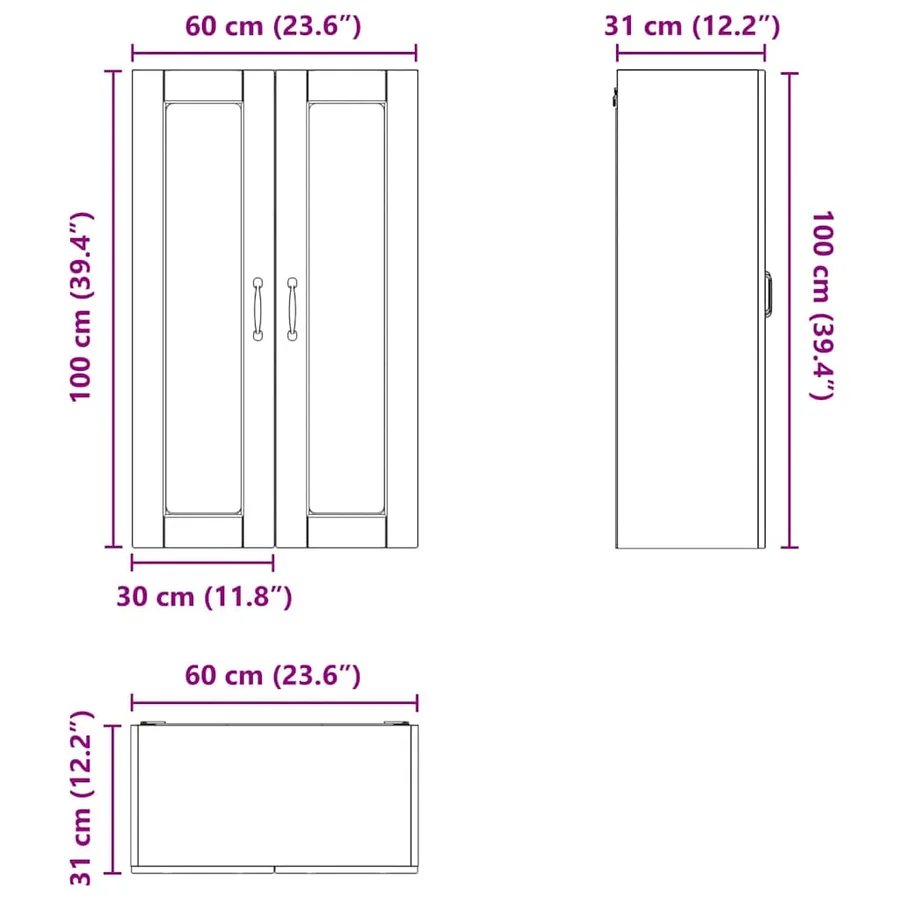 Cabinet en verre mural PORTO Noir 60 x 31 x 100 cm - 12