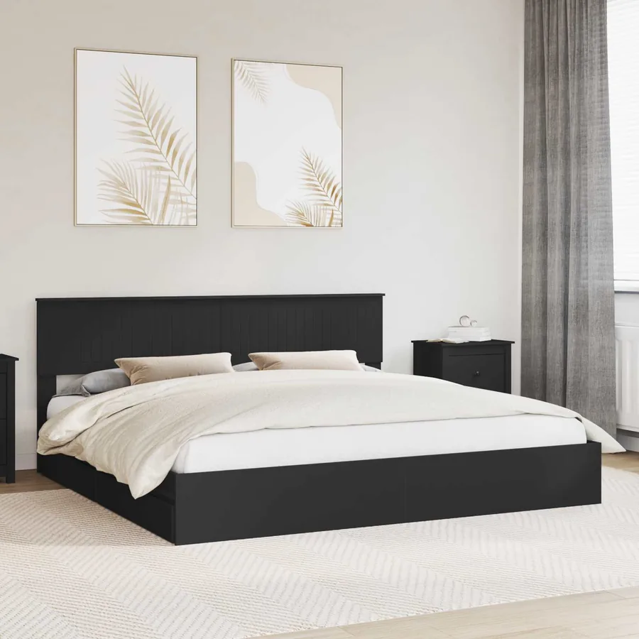 Lit de Rangement Noir 200 x 200 cm Bois d'ingénierie