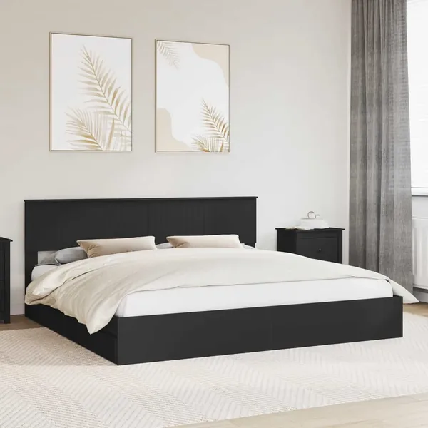 Lit de Rangement Noir 200 x 200 cm Bois d'ingénierie
