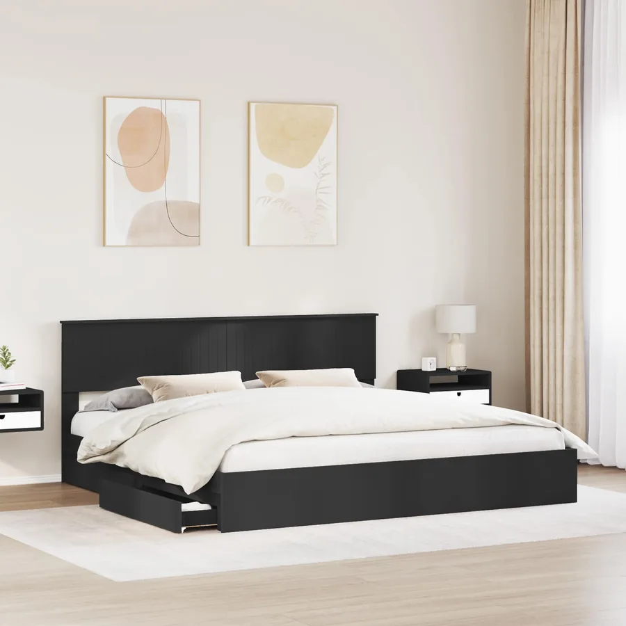 Lit de Rangement Noir 200 x 200 cm Bois d'ingénierie - 3