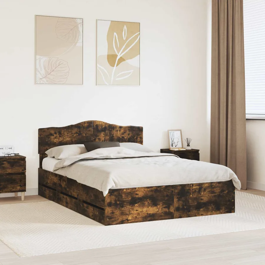 Cadre de lit Chêne fumé 160 x 200 cm Bois Ingénierie