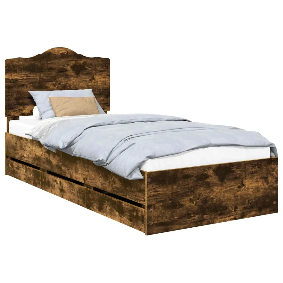Cadre de lit avec tiroir Chêne Fumé 90 x 200 cm Bois Ingénierie - 2