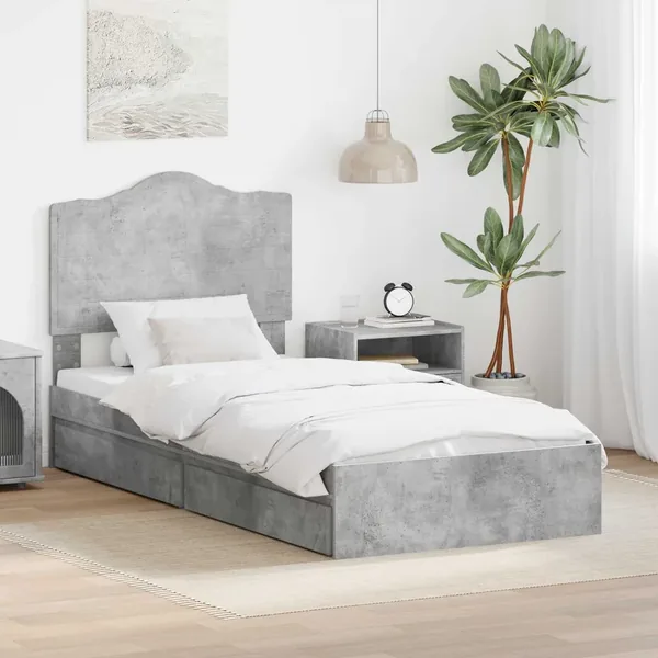 Lit de Rangement Gris béton 90 x 190 cm Bois d'ingénierie