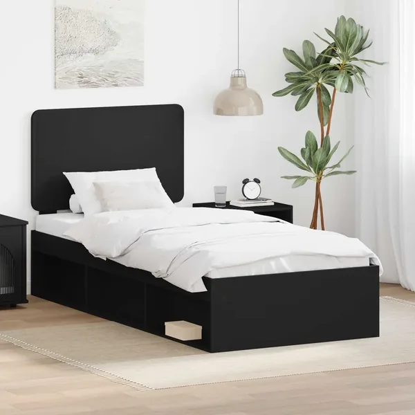 Cadre de lit Noir 90 x 200 cm Bois de pin massif
