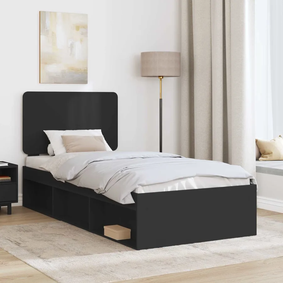 Cadre de lit Noir 90 x 190 cm Bois de pin massif - 3