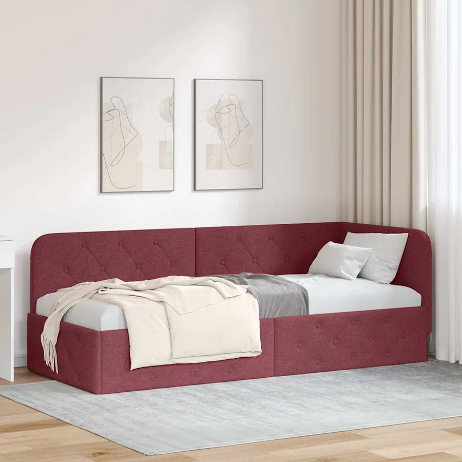 Cadre de lit d'angle Bordeaux 80 x 200 cm tissu