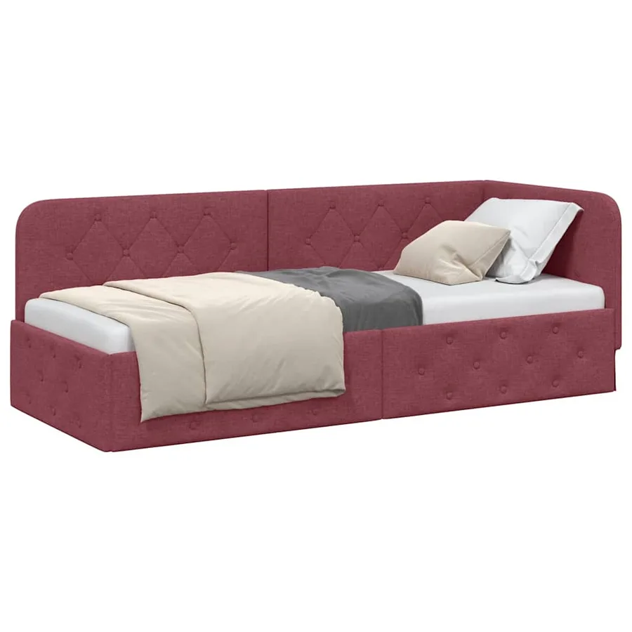 Cadre de lit d'angle Bordeaux 80 x 200 cm tissu - 3