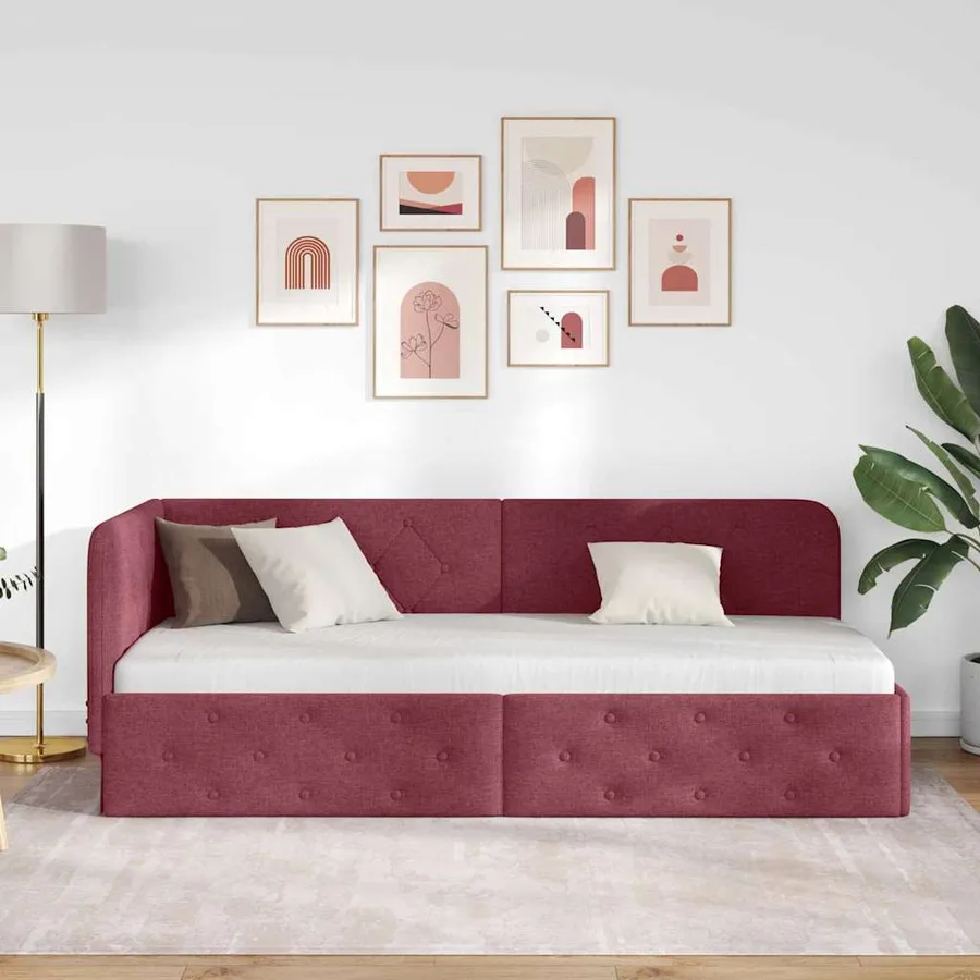Cadre de lit d'angle Bordeaux 80 x 200 cm tissu - 4