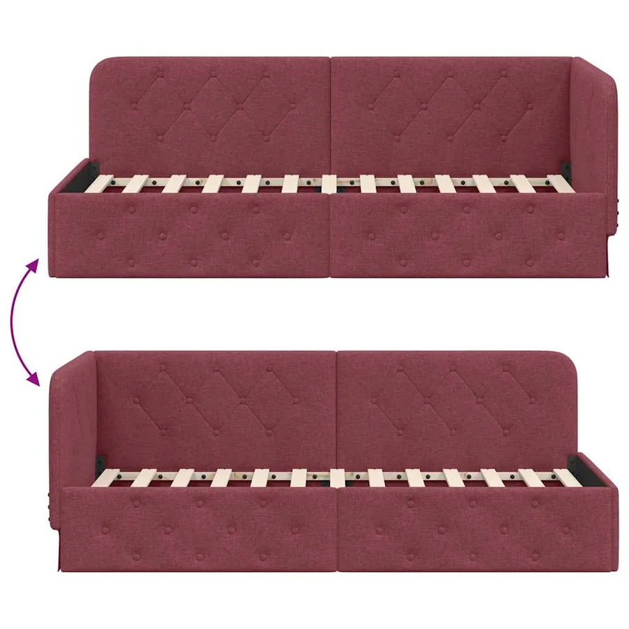 Cadre de lit d'angle Bordeaux 80 x 200 cm tissu - 9