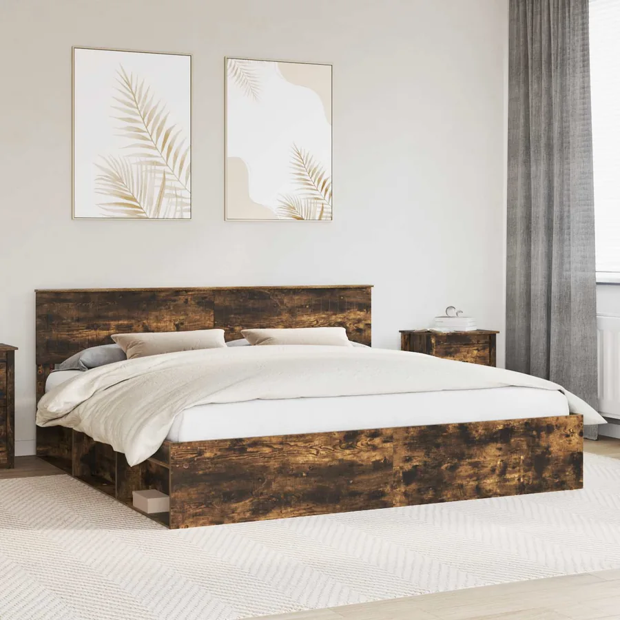 Cadre de lit Chêne fumé 200 x 200 cm Pin massif
