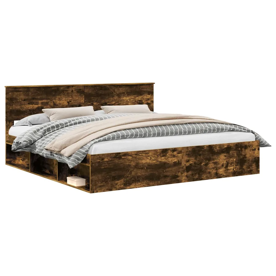 Cadre de lit Chêne fumé 200 x 200 cm Pin massif - 2