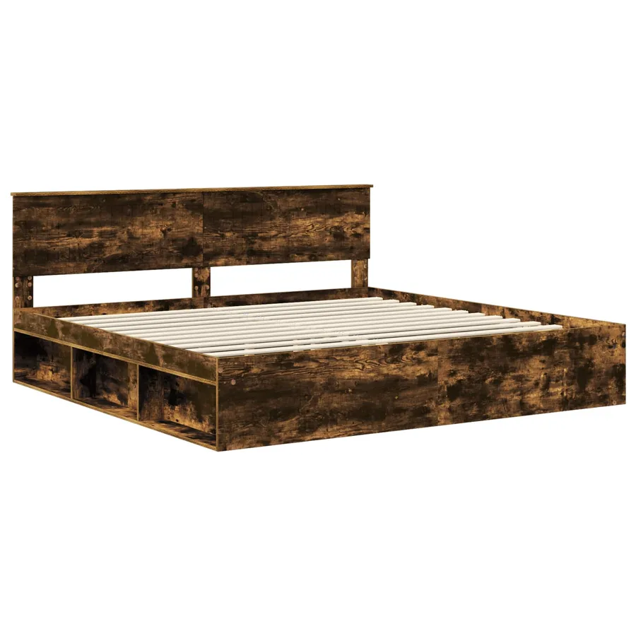 Cadre de lit Chêne fumé 200 x 200 cm Pin massif - 4